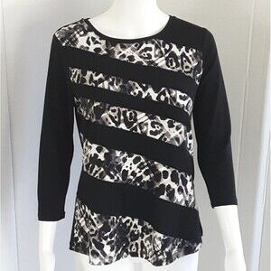 ELLEN TRACY Black | White Diagonal Stripe 3 Qtr Sleeve Top Sz S